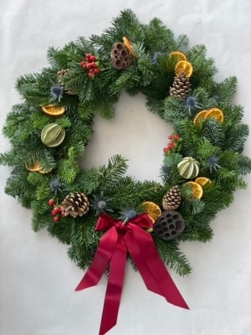 Festive Foliage Christmas Wreath with Festive Bow